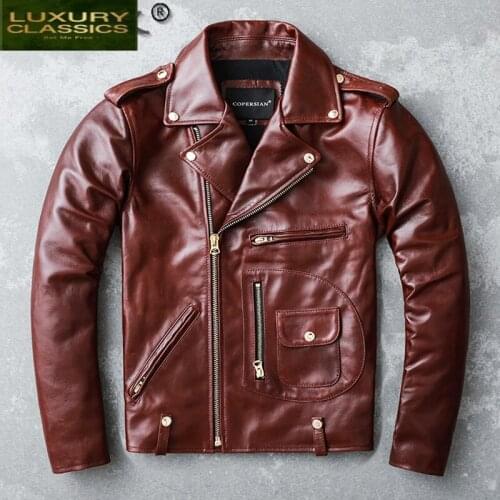 2021 Autumn Fashion Real Leather Jacket Men Short Sheepskin Coat Red Motorcycle Jackets Slim Mens Clothing Chaqueta Moto