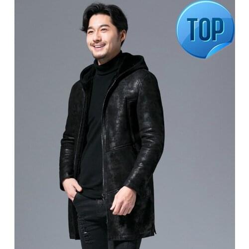 Jacket Genuine Leather Men Sheep Shearling Real Fur Coat Plus Size Real Fur Wool Chaqueta Cuero Hombre C567A15741 KJ1114