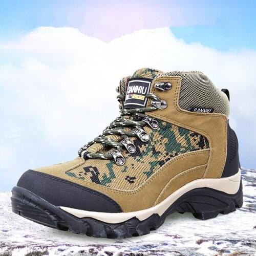 Mens Winter Plus Wool Plush Warm Shoes Outdoor Camping Hiking Climbing Non-slip Walking Fishing Hunting Waterproof Male Boots
