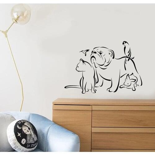 Wall Decal Pets Grooming Salon Logo Animals Dog Cat Parrot Bird Rabbit Vinyl Window Sticker Pet Shop Nursery Interior Decor M639