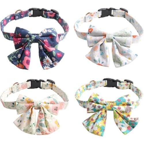 Dog Collar Bow tie Flower Girl Dog Collar Puppy Collar Floral Pattern Dog Collar with Detachable Bow Tie Adjustable Collars
