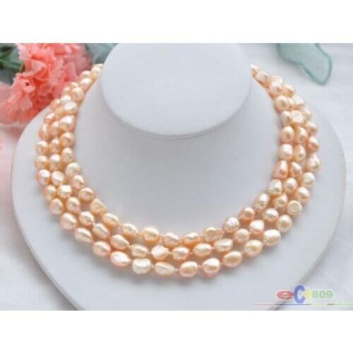 Natural freshwater pearls 50" 8-9mm pink baroque freshwater pearl necklace