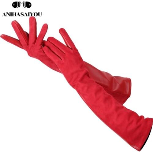Sheepskin color womens gloves,genuine suede 50% womens leather gloves,Keep warm winter womens long gloves - 2014