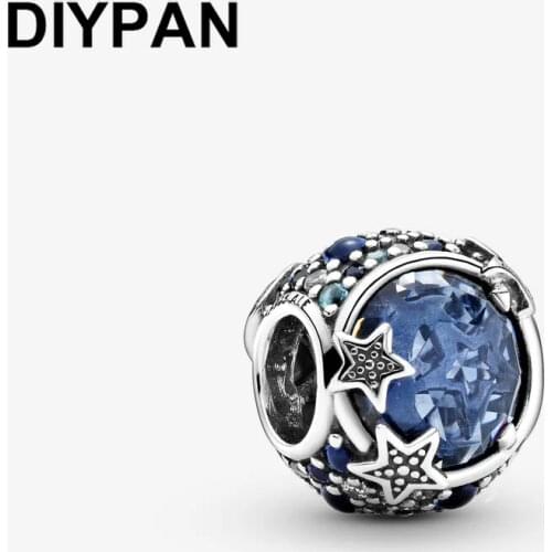 925 Sterling Silver Celestial Blue Sparkling Stars Charm Fit Original Pandora Charms Bracelet Beads 925 Silver Jewelry Berloque