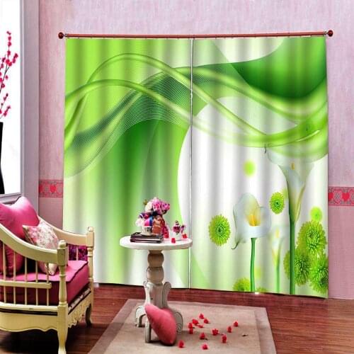 Luxury Photo Custom Blackout 3D Window Curtain For Living Room Bedroom green lily Window Drapes Decor Dets (Left and Right Side)