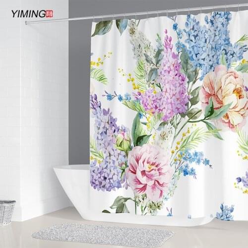 Painted flowers and flowers printing bathroom waterproof and mildewproof shower curtain bathroom decorative curtain with hook