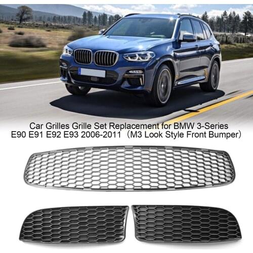 Car Grilles Grille Set Replacement for BMW 3-Series E90 E91 E92 E93 2006-2011(M3 Look Style Front Bumper)