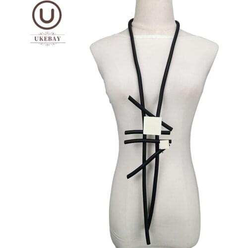 UKEBAY New Long Statement Necklaces For Women Rubber Jewelry Square Wood Accessories Ethnic Clothes Chain Party Pendant Necklace