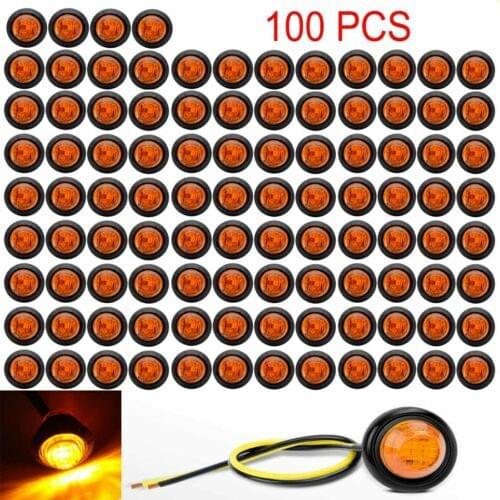100x 3 LED Bullet Amber Light Round Side Marker 3/4" Mini 12V Trailer Truck Lamp