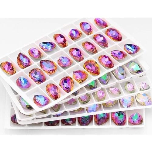 XiChuan Teardrop Glass Crystal Colorful Sewing on a metal base High Quality Pointback Sew On Stone Droplet Sewing Rhinestone