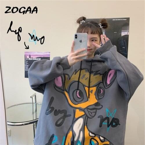 ZOGAA Hoodies Women Animal Alphabet Print Long Sleeve Womens Korean Fashion Kawaii Oversized Sweatshirt Tightening Tops Clothes