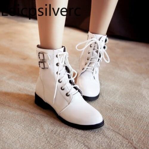 Womens Boots Autumn And Winter new style fashion Fang He Short tube Frenulum belt buckle Womens Short boots plus size 34-43