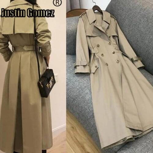 Spring Autumn 2020 Women British Double Breasted Slim Classic Long Trench Coat Simple Style Soft Windbreaker casacos femininos