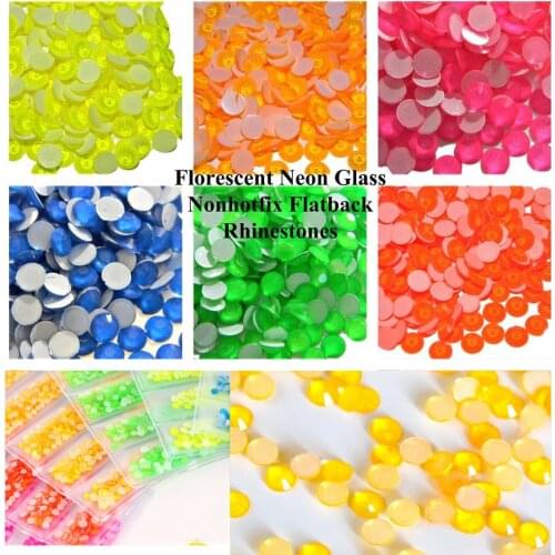 1 Bag 6 size SS6-SS20 Fluorescent Rhinestones Crystals Non-Hot Fix Flat Back Nail Rhinestones Multi-Size Neon 7Color Nail stone