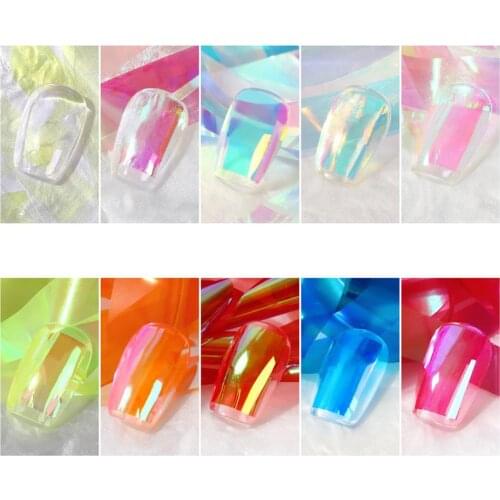 10 Color Nail Sticker Nail Cellophane Ice Cube Cellophane Candy Paper Nail Art Colorful Transfer Paper Laser Candy Strip