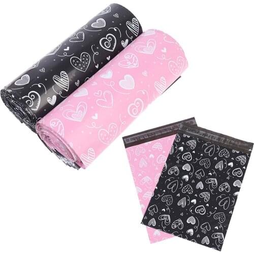 10PCS Black Pink Heart Poly Mailer Packaging Envelopes with Self Seal Courier Storage Bags Clothes Mailers Packaging Bags