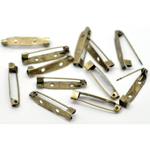 100Pcs Retro Bronze Tone Back Pins Safety Pins for Brooches Crafts Making 31x6mm