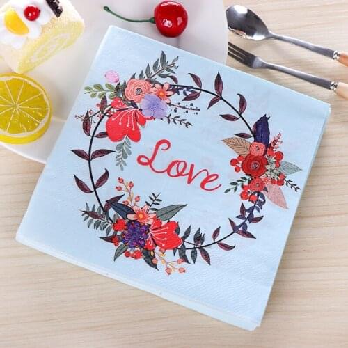 20 Sheets Flower Love Disposable Paper Napkins Party Tissues Wedding Engagement Party Tableware Decoupage Decorative Paper