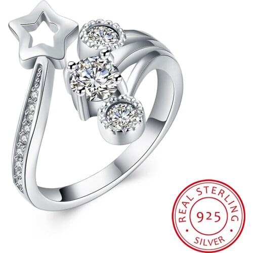 Created Hollow Star S925 Sterling Silver Fashion White Gold Rings Jewelry For Woman Wedding Shuning Clear 3pcs Zircon Paved