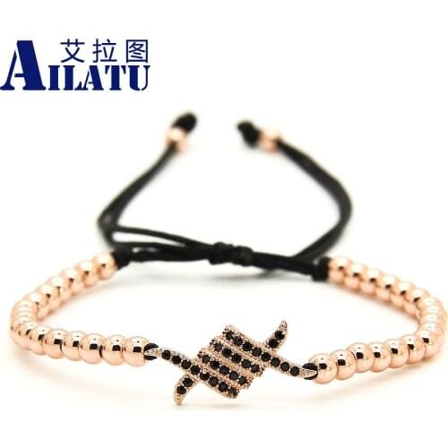 Ailatu 4mm Round Copper Beads with Summer Geometric Braiding Macrame Noodle CZ Bracelet Pulseira Hombres
