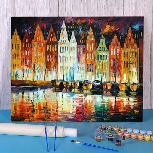 Amsterdams Panorama Painting By Numbers Complete Kit Acrylic Paints 40*50 Canvas Pictures Decorative Paintings Crafts Art