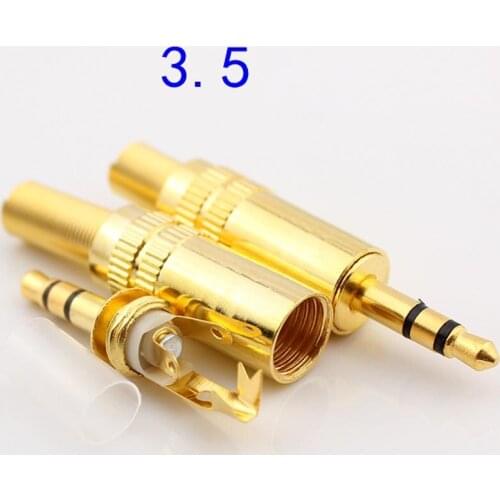 100pcs Gold Plated Jack 3.5mm Audio Connector Metal Plug Headphone Plug Cable Adapter Stereo (Big Three Core) Microphone Plug