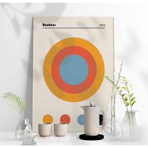 Bauhaus 1923 Weima Exhibition Prints Poster, Geometric Wall Art Round Gradient Color Patterning Poster Home Kid Room Wall Decor