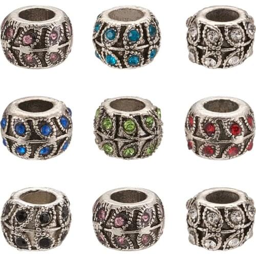 50pcs Mixed Random Color Alloy Rhinestone Beads European Beads Rondelle Large Hole Beads with Leaf 9x7mm Hole:5mm