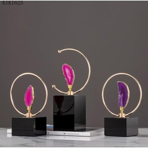 European-style Color Agate Ornaments with Crystal Base Living Room Book Countertop Crafts Agate Decoration Home Decoration Gifts