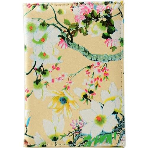 DIKEDAKU Elegant Floral Print Passport Cover Women Travel Russia Cards Holder Passport Wallet Pu Leather Passport Case Universal