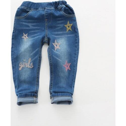 New Arrival Baby Girls Casual Denim Jeans Girls Embroidery Jeans Kids Spring Autumn Elastic Waist Jeans Child Long Pants