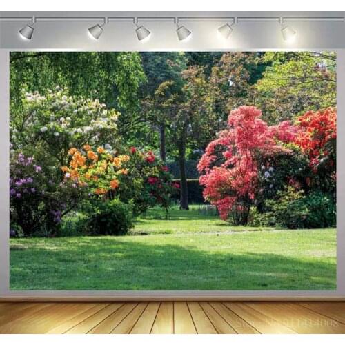Outdoor Garden Flowers Tree Background Photo Poster Green Grass Newborn Baby Family Portrait Backdrops Photographic