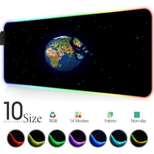 Planeta terra RGB Mouse Pad Black Gamer Accessories Large LED MousePad XL Gaming Desk PC with Backlit Rubber mat Mouse Carpet