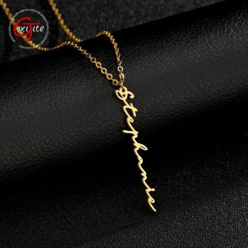 Goxijite Custom Vertical Name Necklace Personalized Jewelry Men Handmade Nameplate Pendant Necklaces Women Best Gift