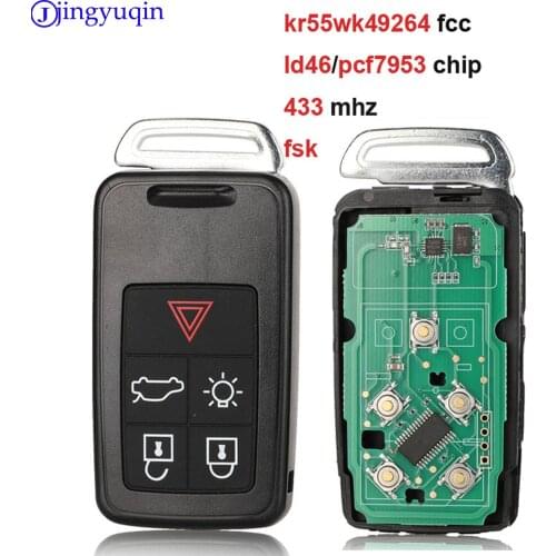 Jingyuqin 5 Button Remote Key Smart Car Key Fob 434Mhz ID46 Chip For Volvo XC60 S60 S60L V40 V60 S80 XC70 KYDZ Uncut Blade