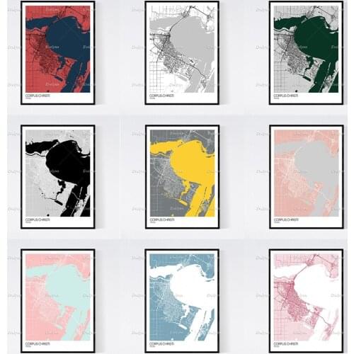 Corpus Christi, Texas Map Nordic Retro Minimalism Painting Posters and Prints on Canvas Wall Art Modular Pictures Home Decor