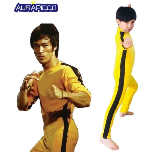 Adult Kids Bruce Lee Cosplay Jeet Kune Do Uniform Unisex Yellow Jumpsuit Chinese Kung Fu Training Suit Game of Death Costume