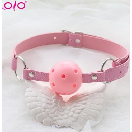 OLO Leather Gag Ball Harness for Couples Erotic Restraint Games Oral Fixation Fetish Bondage BDSM Female Slave Sex Game Products