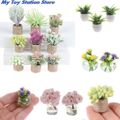 1:12 Dollhouse Miniature Green Plant In Pot Model Accessories Toys Environment Friendly Mini Flower Potted Doll Home Decor