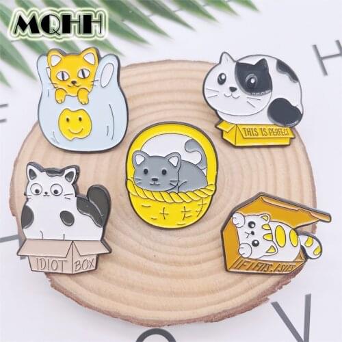 Cartoon Cute Animals Enamel Pins Cats Baskets Bags Play Fun Alloy Brooches Badges Sweet Accessories Jewelry Gifts For Friends