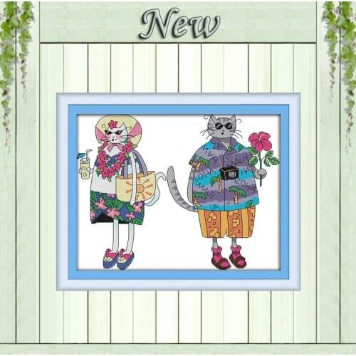 Fashion cat lovers flowers cartoon painting counted printed on canvas DMC 14CT 11CT Cross Stitch Needlework Sets Embroidery kits