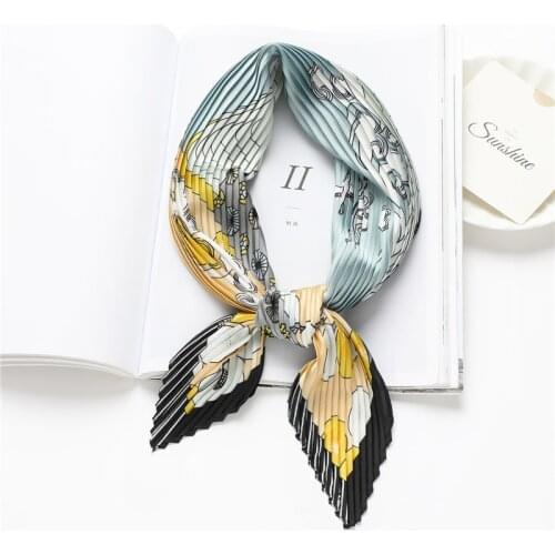 New Retro Crinkle Satin Silk Shawl Square Scarf For Women Hair Wraps Print Headband Neckerchief Female Foulard Hijab Bandana