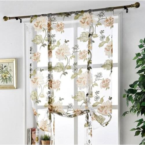 New Arrival Lower Open Woven Curtains Printed Floral Short Tulle For Kitchen Roman Voile For Bedroom Louver Blinds Drapes