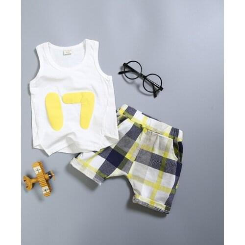 New Fashion Baby Kids Toddler Boys Sets Clothes 2 Pieces Short Sleeve Cartoon T-shirt Pants Summer lattice Cotton Set Suits DS19