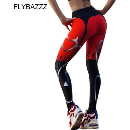 New Sexy Heart Print Yoga Leggings Women Red Black Patchwork Elastic Gym Sporting Pants Fashion Printed Womens Fitness Leggings