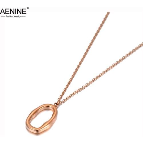 AENINE Bohemia Stainless Steel Geometry Oval Charm Choker Necklaces Trendy Pendant Chain Jewelry For Women цепочка AN20038