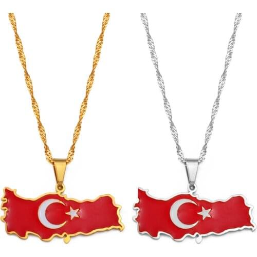 Anniyo Turkey Map Flag Necklace Pendant Women Turkish Gold Color Jewelry Turkiye Cumhuriyeti #208121