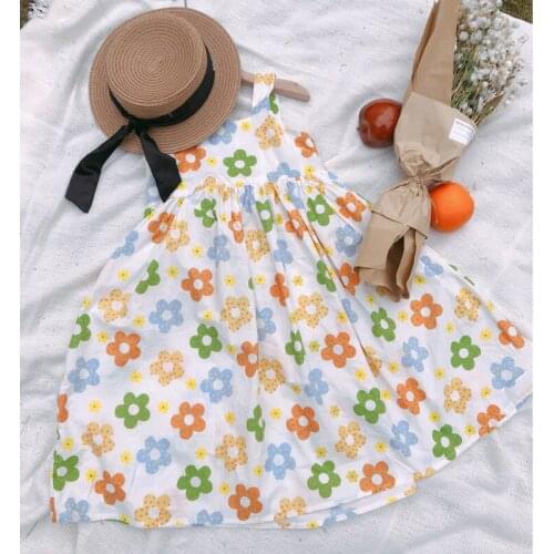 FOCUSNORM 2-7Y Summer Kids Girls Dress Flower Print Sleeveless Sling Dress for Vacation Birthday Party Photography