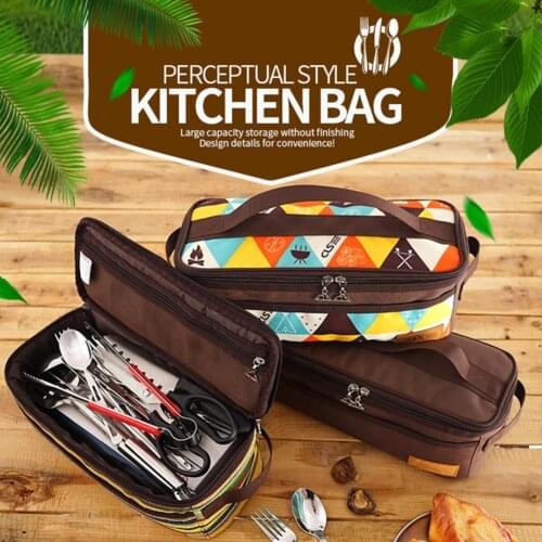 Portable Waterproof Camping BBQ Tableware Storage Bag Cosmetic Carrying Pouch for Outdoor Activities