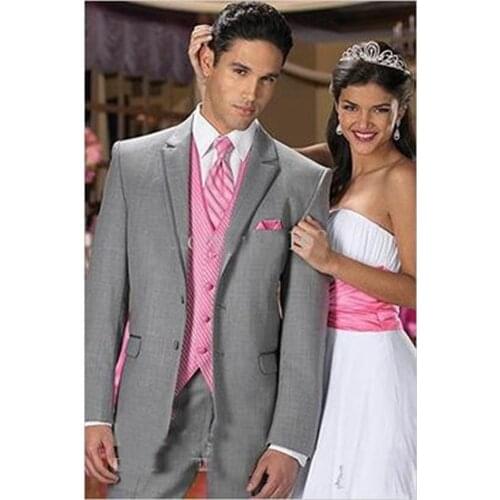 Custom Made to Measure Gray Tuxedo Grey 3 Piece Suit, Custom Suit Men, BESPOKE Suit GREY WEDDING TUXEDOS For Men WITH PINK VEST